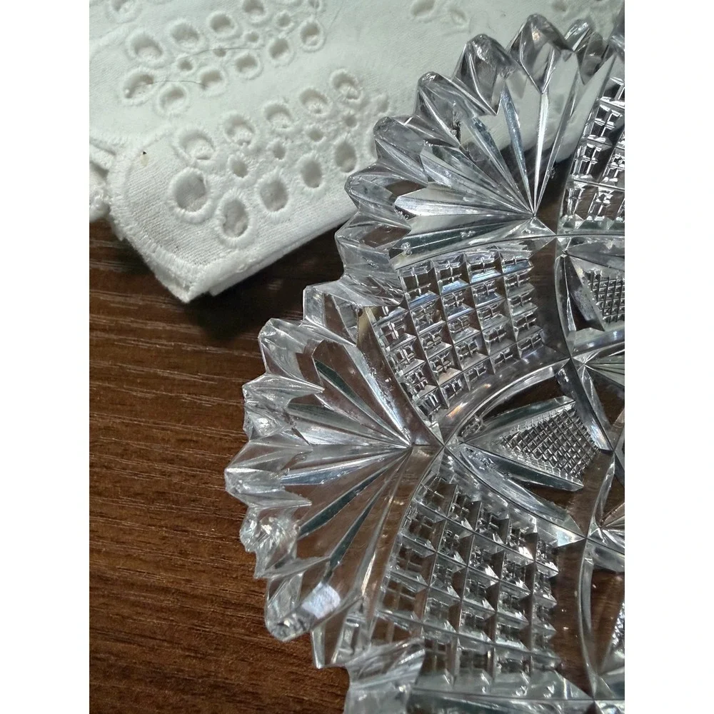Antique American Brilliant Cut Glass Fan Star Dish, Scalloped Bowl